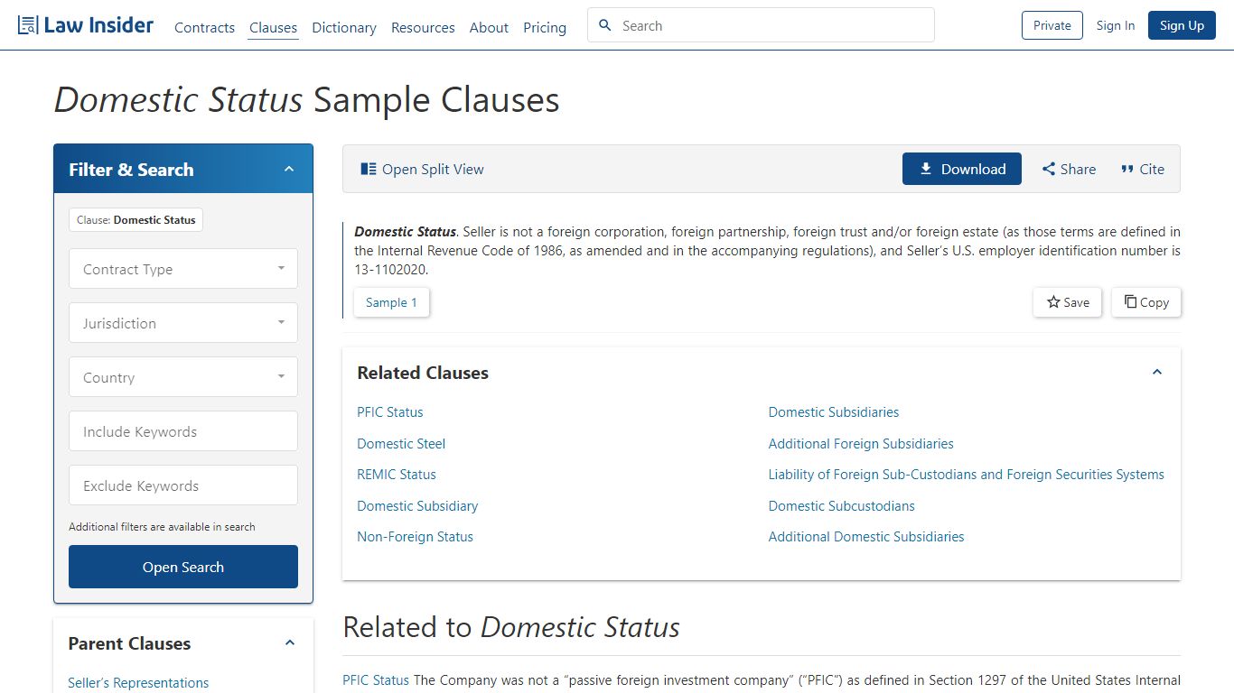 Domestic Status Sample Clauses | Law Insider